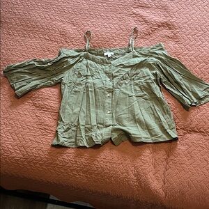 BP Olive Cold-Shoulder Blouse